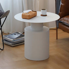 Set of 2 white round coffee tables made of metal, perfect for modern home decor