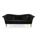 Elegant 3 seater sofa with black velvet upholstery and luxurious gold finish