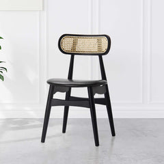 Ash Wood Side Chair with Faux Leather Upholstery for Contemporary Interiors