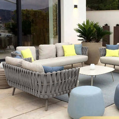 Stylish 57.1" Woven Rattan Outdoor Sofa Loveseat with Pillow Back and Cushion