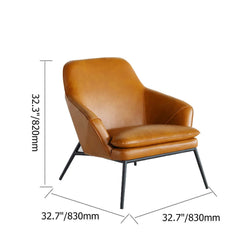 Black-finished carbon steel accent chair with caramel PU leather upholstery and armrests