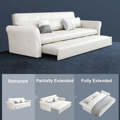 Versatile convertible white leather sofa bed with power reclining mechanism