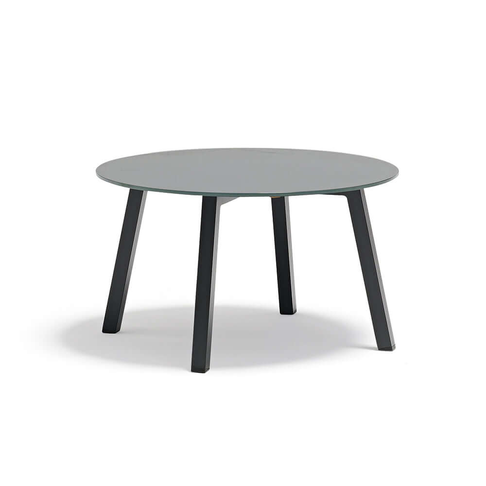 Outdoor furniture set with 5 pieces including rotating armchair and round end table