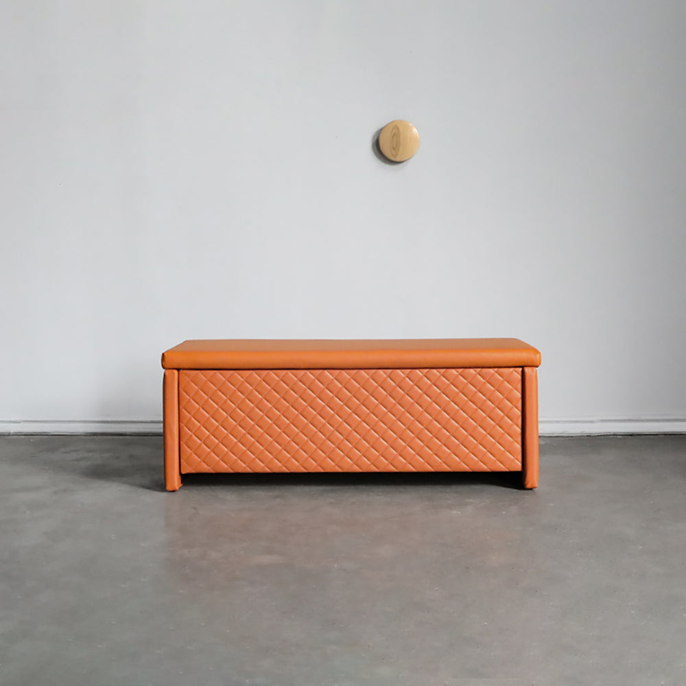 Orange Vegan Leather Upholstered Liftable Bench with Storage Ottoman One Drawer for Bedroom Entryway