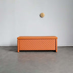 Orange vegan leather upholstered liftable bench with storage ottoman one drawer for bedroom entryway