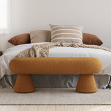 Modern White/Orange Boucle Bedroom Bench Upholstered Long Bench with 2 Legs
