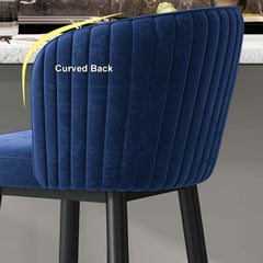 Blue tufted upholstered stool with footrest for kitchen or bar area