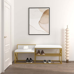 Fashionable white and gold PU leather bench seat for entryway decor