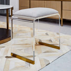 Gray acrylic ottoman vanity stool with clear and gold accent, small size
