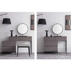 Modern gray vanity set with ample storage for cosmetics and beauty essentials