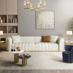 Contemporary 89-inch faux leather sofa with gold legs for luxurious interiors