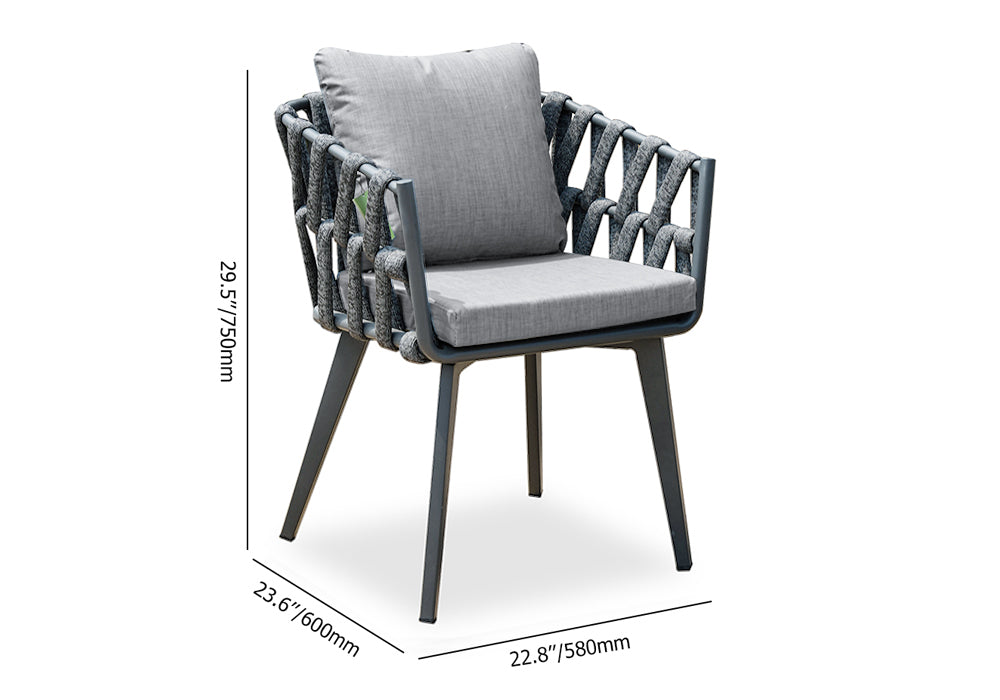 Outdoor dining set with extendable ceramic table and woven aluminum armchairs, 7 pieces