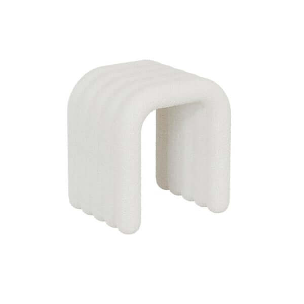 Stylish Modern White Teddy Velvet Vanity Stool Backless Makeup Accent Chair with Soft Padding