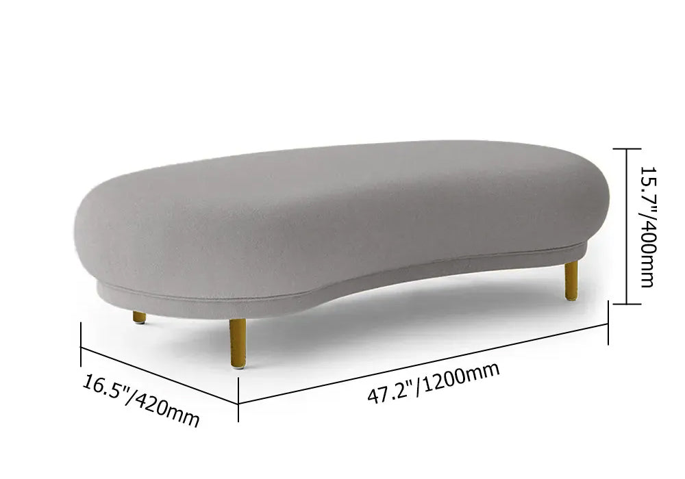 Modern White Velvet Bench Upholstered Curved Bench for End of Bed with Metal Legs