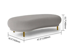 Stylish curved bench in white velvet with metal legs