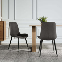 Set of 2 Modern Gray Upholstered Dining Chairs in PU Leather for Contemporary Dining Space