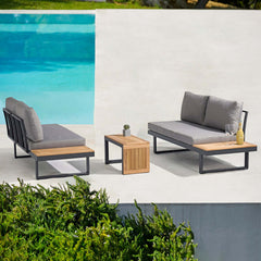 3-piece outdoor sofa set with cushion and side table for comfortable lounging