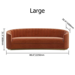 Chic 88.6" modern orange velvet sofa with elegant stainless steel base