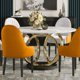 7 Piece Dining Room Sets 53" Sintered Stone Top Round Dining Table White&Gray 6 Chairs