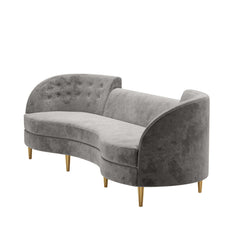 Stylish 4-seater gray velvet sofa with gold legs and durable wood frame