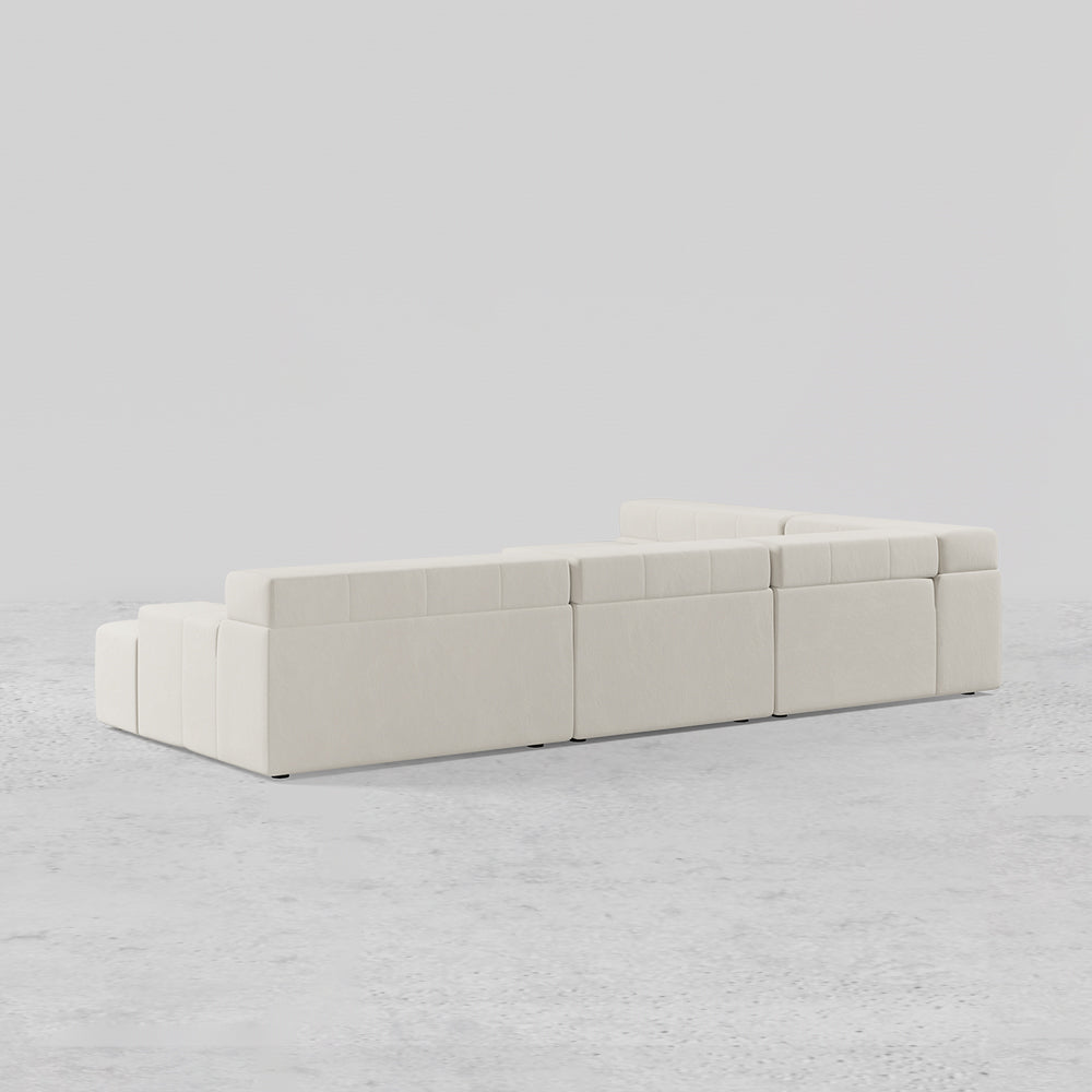 133" LShaped Modern Off White Velvet Modular Sectional Sofa with Chaise