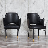 Black Faux Leather Upholstered Dining Chair Set of 2 High Back with Arm Metal Leg