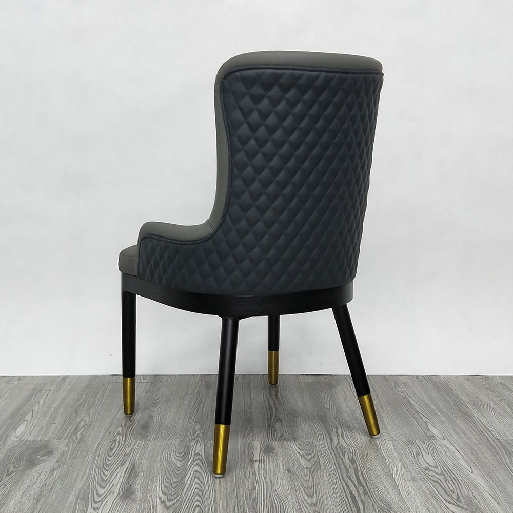 Modern Faux Leather Armed Gray Dining Chair with Metal Legs Set of 2