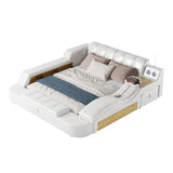 King White Smart Bed Faux Leather Bed with Massage & Speaker
