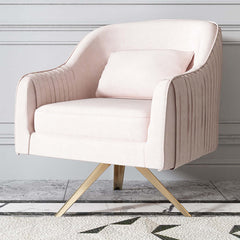 Pink velvet accent chair with modern design and comfortable upholstered armrests