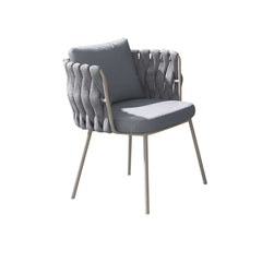 Modern aluminum and rattan armchair set for outdoor patio dining in gray