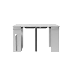 Modern extendable dining table with 4 chairs and rectangle storage sideboard in elegant walnut and gray finish