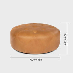 Round Brown Ottoman Stool Upholstered in PU Leather with Tufted Design 35.4 inch Diameter Footrest Furniture