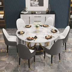 Modern 7 piece dining room set with elegant sintered stone top table in white and gray