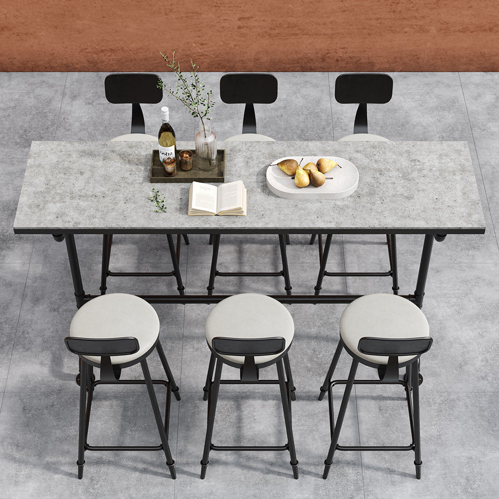 7 Pieces Industrial Metal Outdoor Patio Bar Dining Set with Rectangle Table and Chairs
