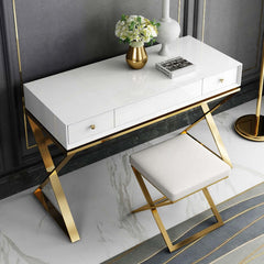 Elegant 2-drawer wooden vanity table with stainless steel base in luxurious gold finish