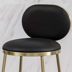 Trendy beige synthetic leather upholstered circular high stool with back 2-pack