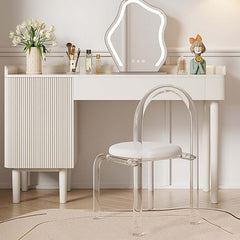 Stylish white vanity stool with back for bedroom decor