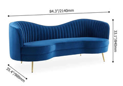 Elegant 3-piece blue velvet living room set with luxurious curved sofa and loveseat furniture