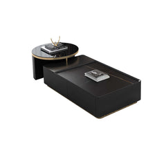 Modern Black Nesting Stone & Glass Coffee Table Set with 4 Storage Drawers Set of 2 - Sophisticated Contemporary Design for Living Room Decor