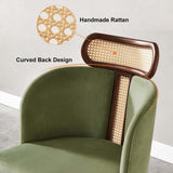 Modern Green Velvet Dining Chair Curved Back Rattan Dining Room Chairs (Set of 2)