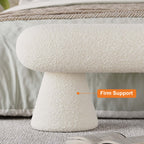 Fashionable white and orange boucle bedroom bench with 2 legs and plush upholstery