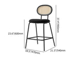 Black Velvet Counter Height Stools Set of 2 with Rattan Back for Kitchen Island