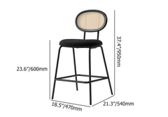 Stylish black velvet counter height stools set of 2 with charming rattan back