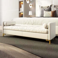 47.2 inch white faux leather tufted bench ottoman with gold leg for entryway and bedroom