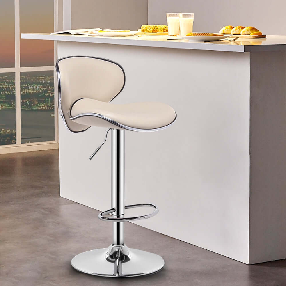 White PU leather bar stool with backrest, 30.3" height - stylish seating for bars Image principale du produit