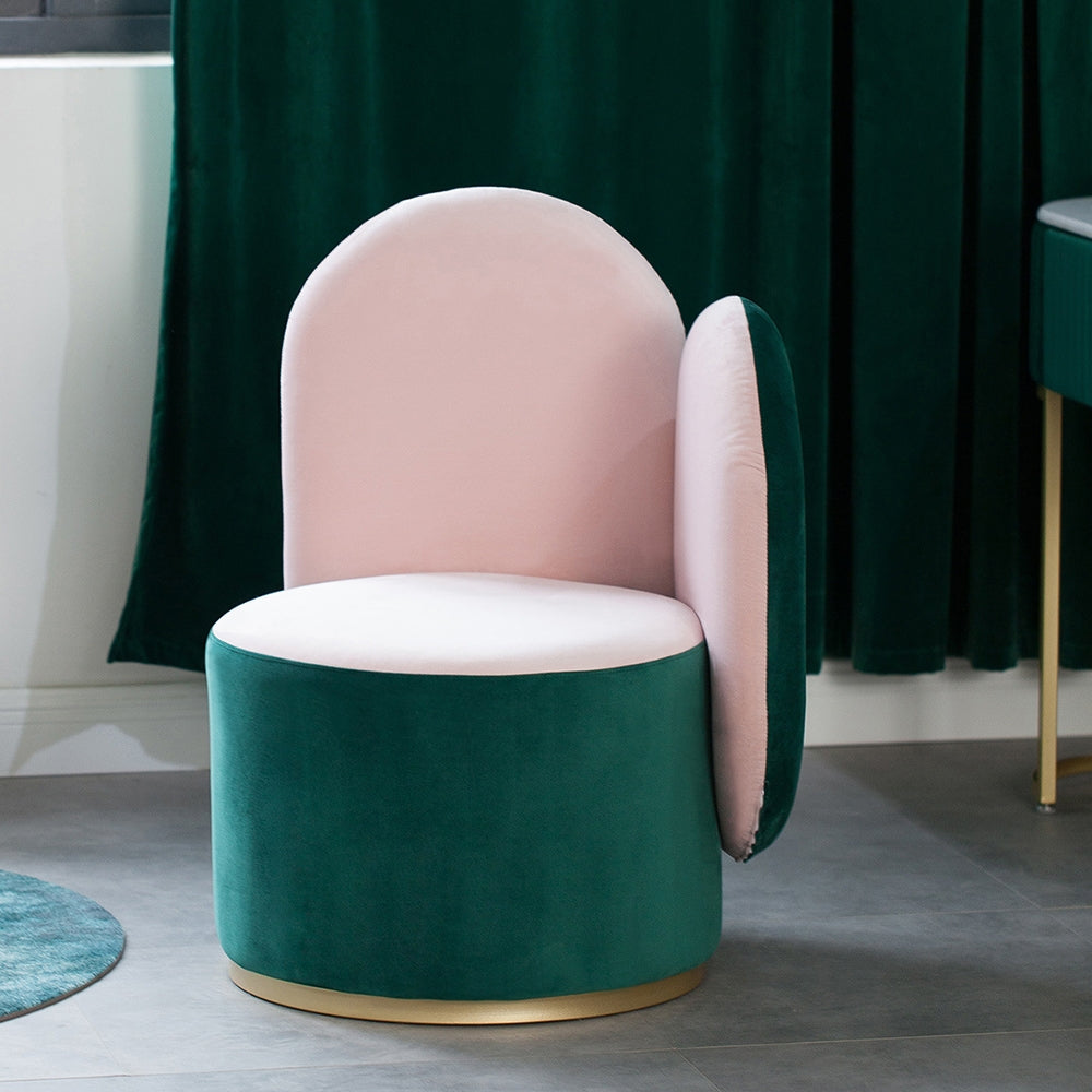 Modern Green & Pink Velvet Sidechair Upholstered Single Chair Gold Base Metal