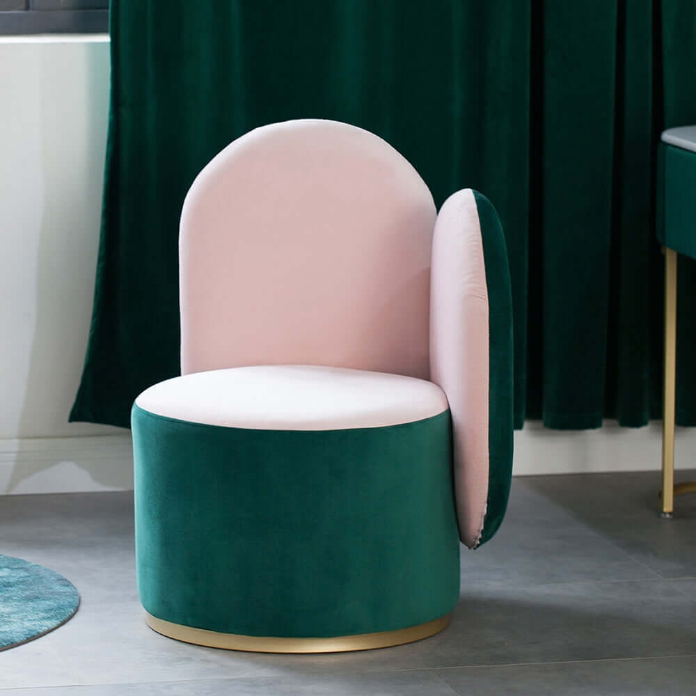 Contemporary green & pink velvet sidechair with gold metal base - luxurious single chair