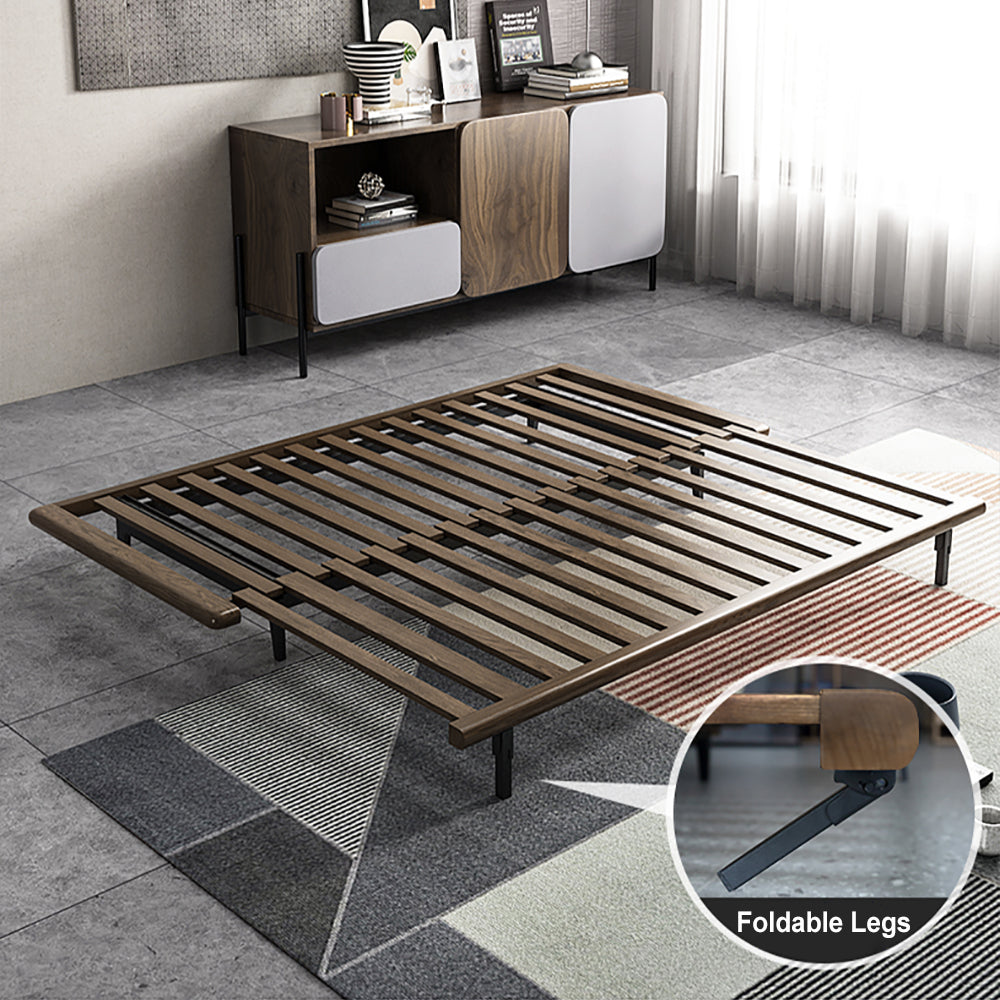 MidCentury Modern Pull Out Sofa Bed Khaki Wood Convertible Sleeper Sofa Cotton & Linen