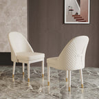 Contemporary beige dining chair with faux leather upholstery and sturdy solid wood construction