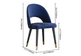 Modern Upholstered Blue Dining Chair Velvet Curved Back Set of 2